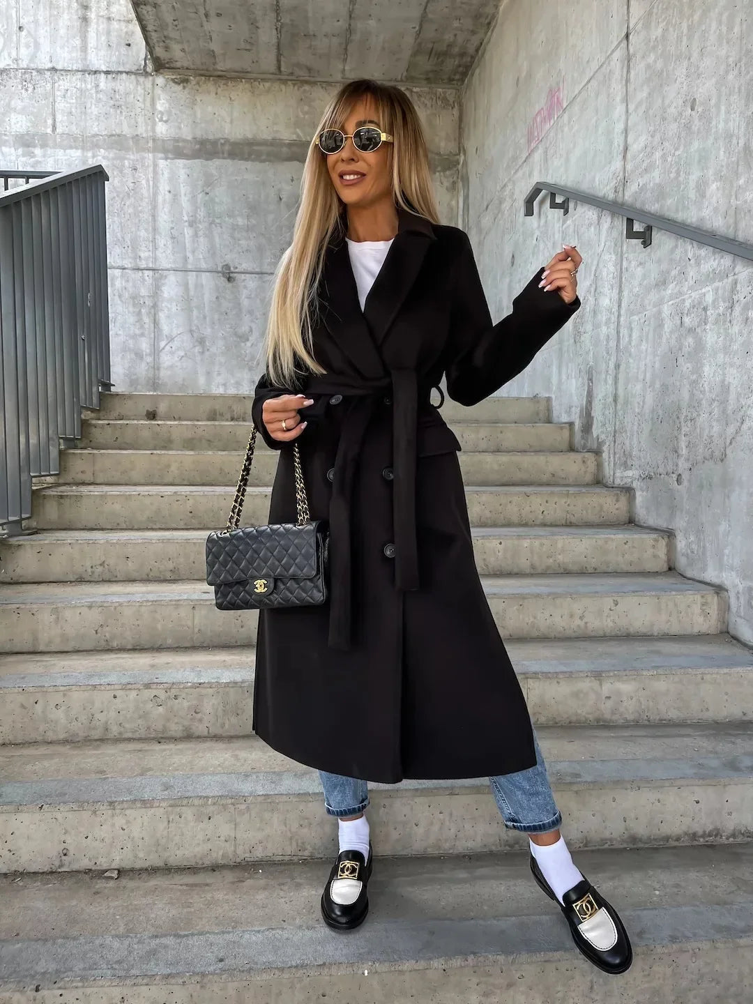 Women's Wool Blend Coat | Split Hem, Lapel Collar, Button Front 6