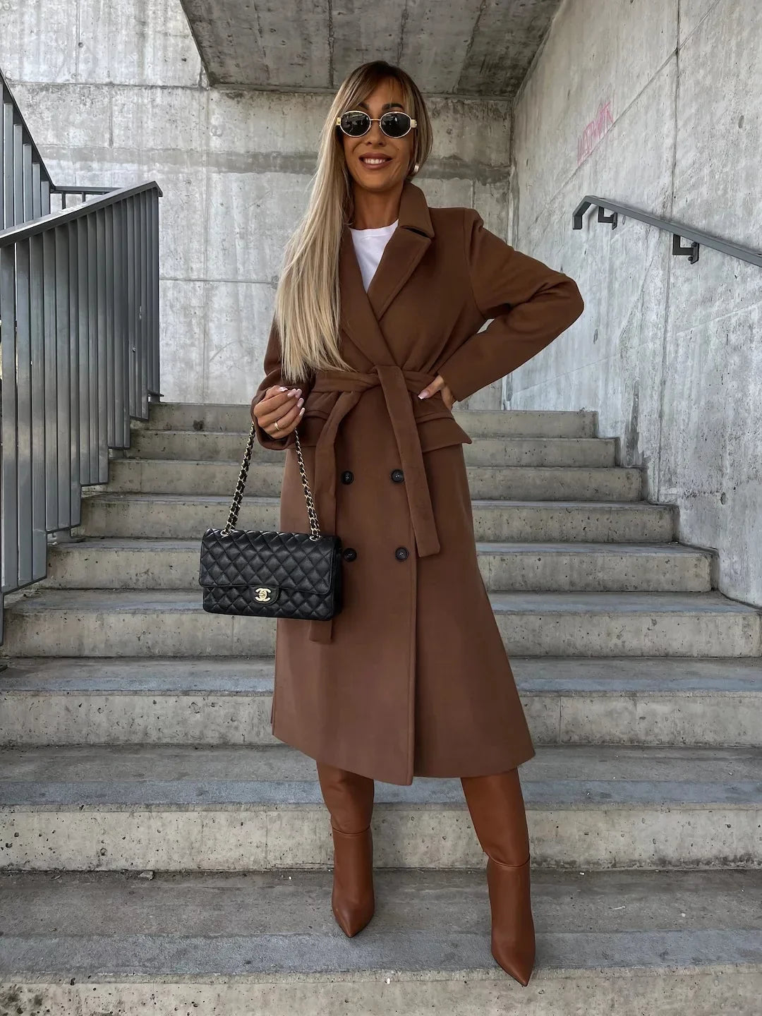 Women's Wool Blend Coat | Split Hem, Lapel Collar, Button Front 7
