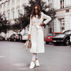 Women's Wool Blend Coat | Tie Belt, Lapel Collar, Long Sleeves 5