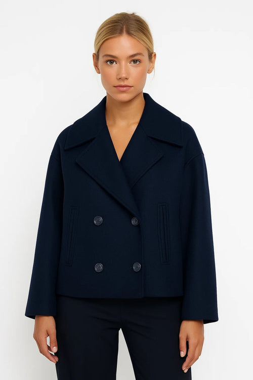 Women's Wool Pea Coat | Cropped, Double Breasted, Wide Lapels 0