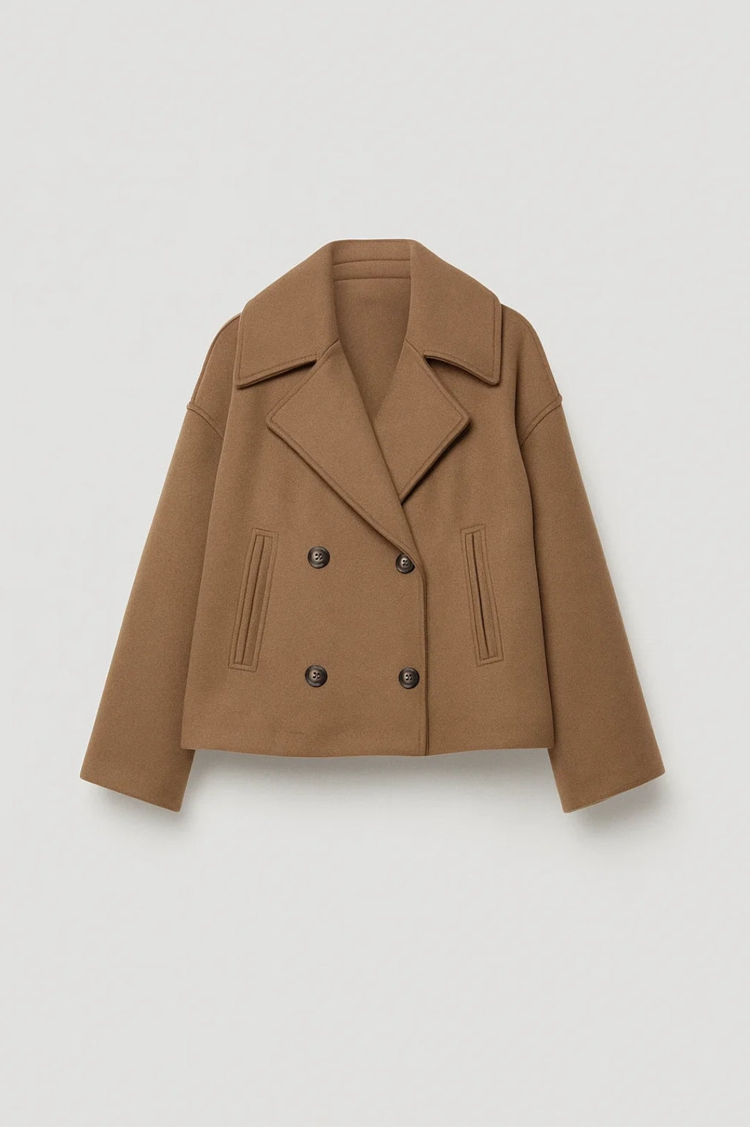 Women's Wool Pea Coat | Cropped, Double Breasted, Wide Lapels 3
