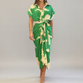 Women's Wrap Midi Dress | Short Sleeve, V-Neck, Tie Waist, All Seasons 0