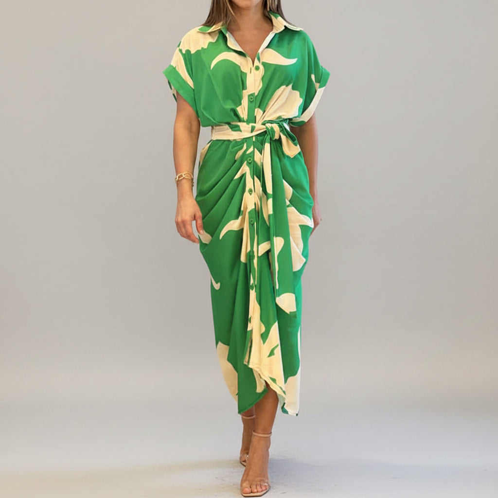 Women's Wrap Midi Dress | Short Sleeve, V-Neck, Tie Waist, All Seasons 0