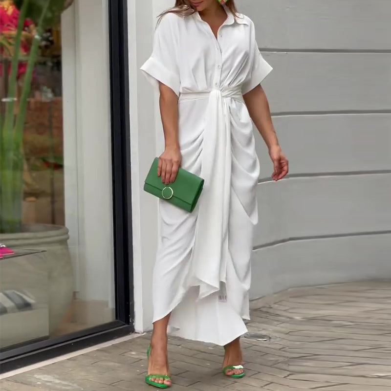 Women's Wrap Midi Dress | Short Sleeve, V-Neck, Tie Waist, All Seasons 1