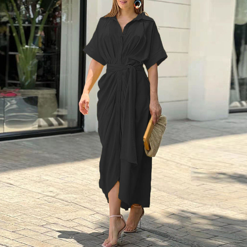 Women's Wrap Midi Dress | Short Sleeve, V-Neck, Tie Waist, All Seasons 4