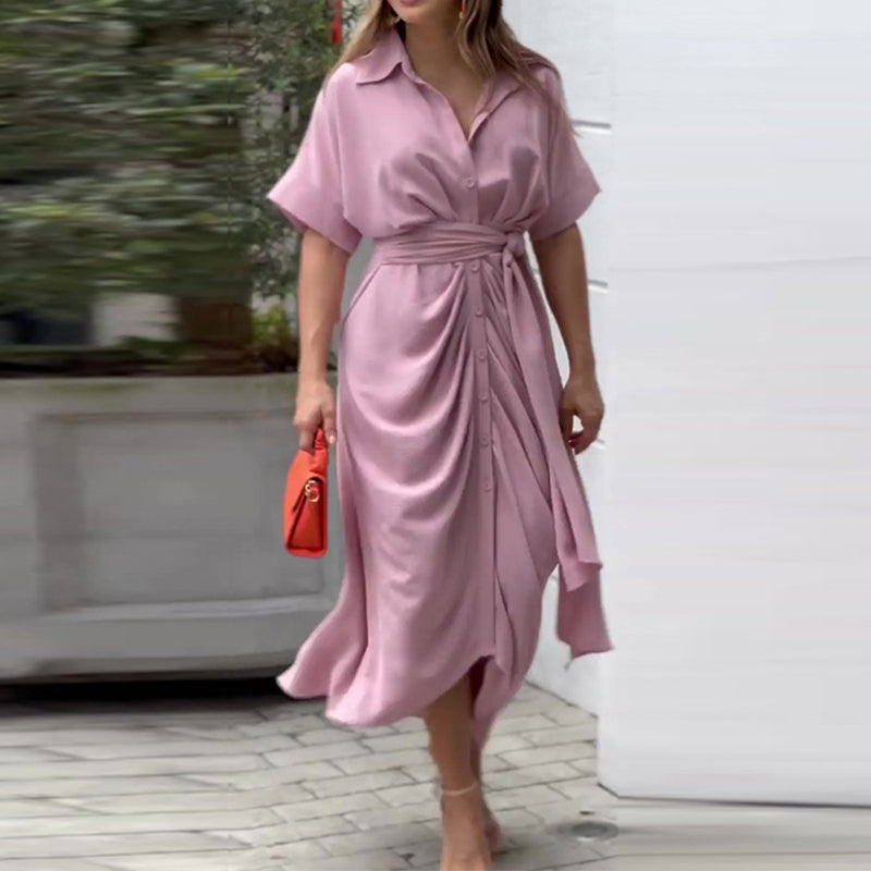 Women's Wrap Midi Dress | Short Sleeve, V-Neck, Tie Waist, All Seasons 5